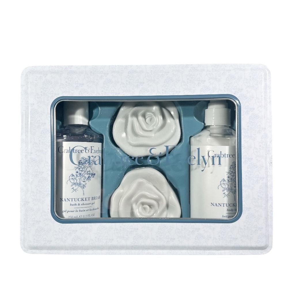 NEW Crabtree & Evelyn NANTUCKET BRIAR Bath/Shower Gel, Body Lotion & Soap Set/4